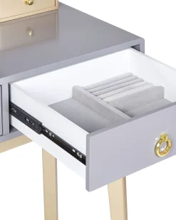 Toucador Com 4 Gavetas E Banco Cinzento E Dourado Fedry