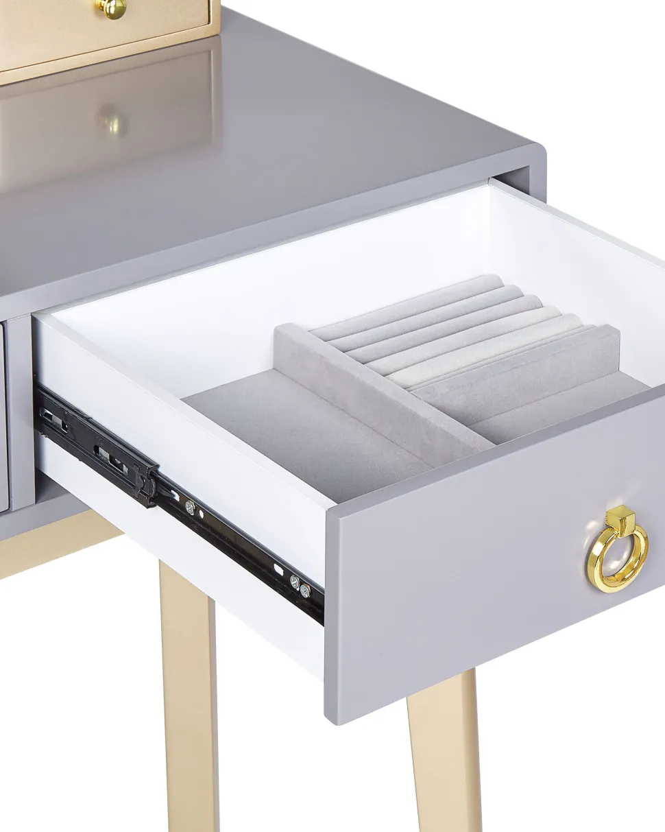 Toucador Com 4 Gavetas E Banco Cinzento E Dourado Fedry