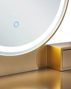 Toucador Com 4 Gavetas E Banco Cinzento E Dourado Fedry