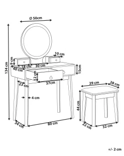 Toucador Com 4 Gavetas E Banco Cinzento E Dourado Fedry