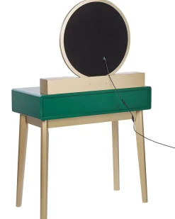 Toucador Com 4 Gavetas E Banco Verde Esmeralda E Dourado Fedry