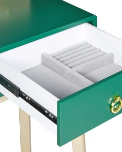 Toucador Com 4 Gavetas E Banco Verde Esmeralda E Dourado Fedry