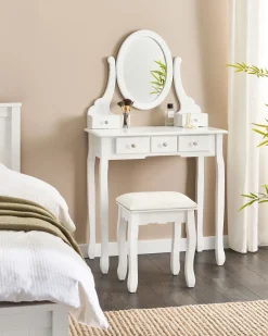 Toucador Com 5 Gavetas E Banco Branco Galaxie