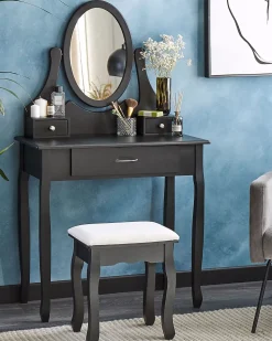 Toucador Com 3 Gavetas E Banco Preto Astre