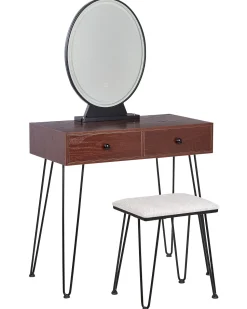 Toucador Com 2 Gavetas E Banco Cor De Madeira Escura E Preto Loix