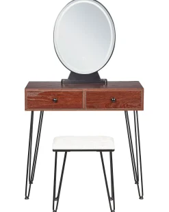 Toucador Com 2 Gavetas E Banco Cor De Madeira Escura E Preto Loix