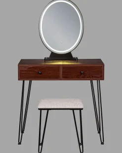 Toucador Com 2 Gavetas E Banco Cor De Madeira Escura E Preto Loix