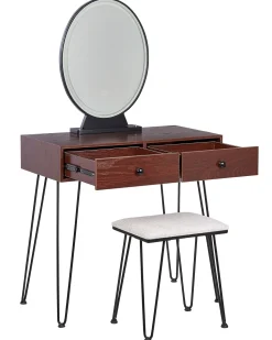 Toucador Com 2 Gavetas E Banco Cor De Madeira Escura E Preto Loix