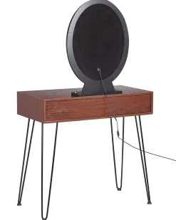 Toucador Com 2 Gavetas E Banco Cor De Madeira Escura E Preto Loix