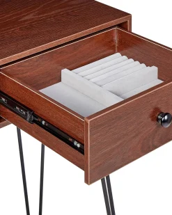 Toucador Com 2 Gavetas E Banco Cor De Madeira Escura E Preto Loix