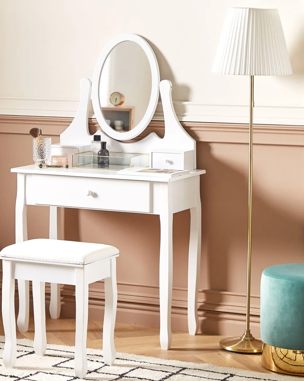 Toucador Com 3 Gavetas E Banco Branco Astre