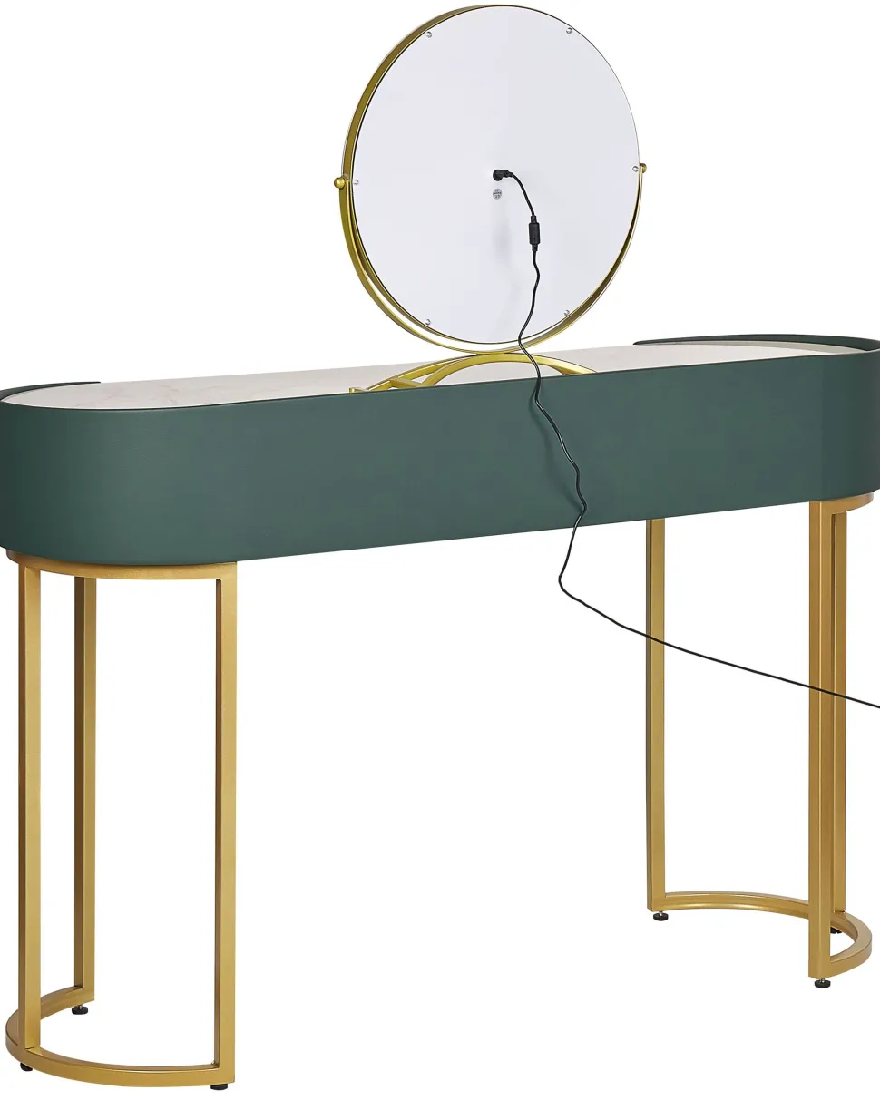 Toucador Com 2 Gavetas E Pufe Verde Escuro E Dourado Vinax