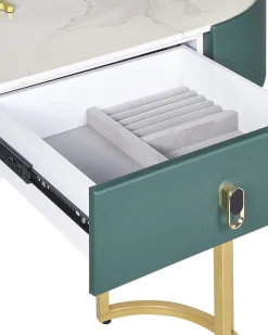 Toucador Com 2 Gavetas E Pufe Verde Escuro E Dourado Vinax