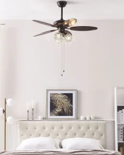 Ventoinha De Teto Castanha Com Luz Heilong