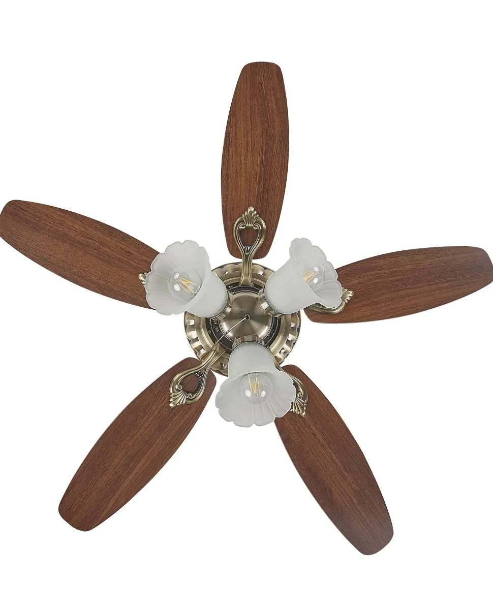 Ventoinha De Teto Castanha E Dourada Com Luz Nadela