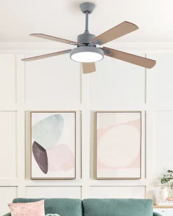 Ventoinha De Teto Cinzenta E Castanha Clara Com Luz Hobble