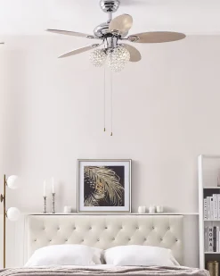 Ventoinha De Teto Prateada Com Luz Heilong