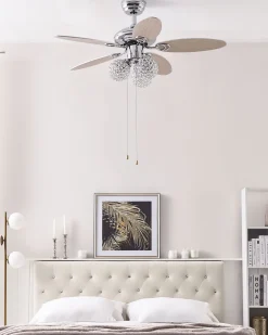 Ventoinha De Teto Prateada Com Luz Heilong