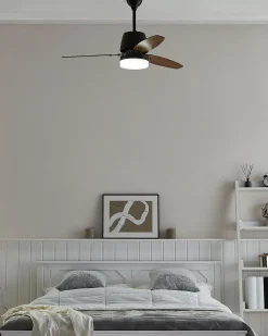 Ventoinha De Teto Preta E Castanha Com Luz Led Mlava