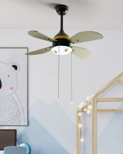 Ventoinha De Teto Preta E Amarela Com Iluminação Dolores